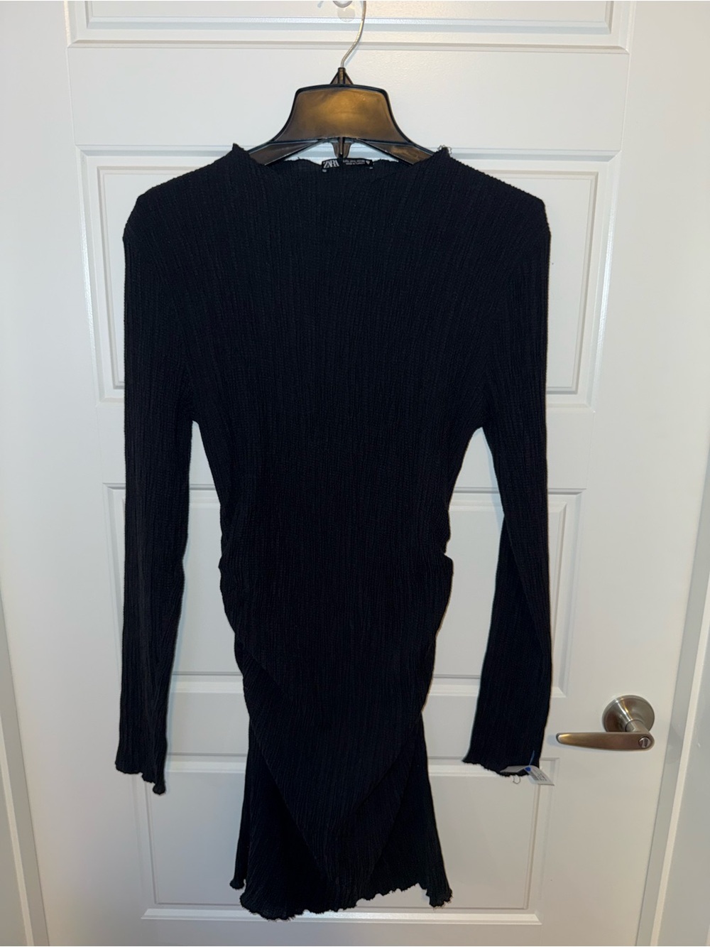 Zara Black Long-Sleeve Ribbed Midi Dress